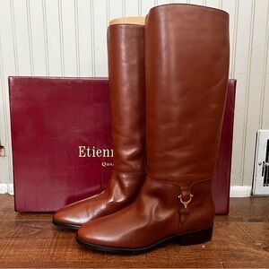 Etienne Aigner New in Box Brown Leather Knee High Derby Riding Boots